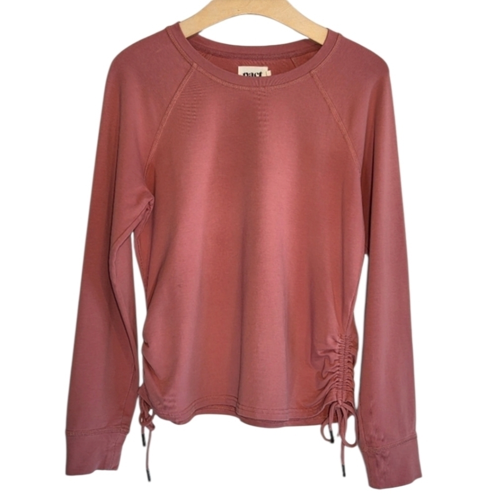 Pact Women's Organic Cotton Coral Sweatshirt Cinched Sides Athleisure Sz L